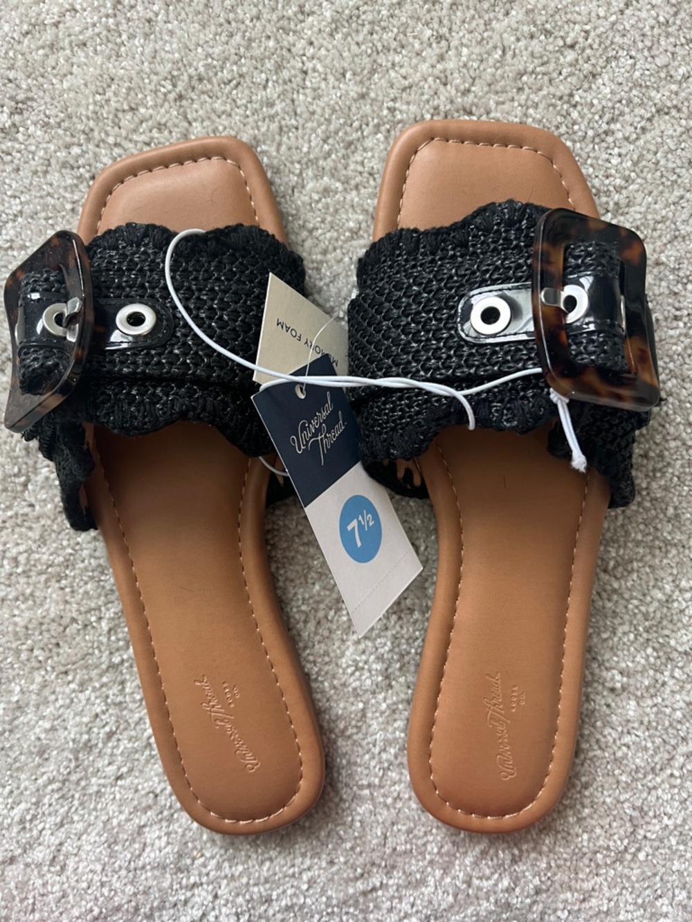 Universal Thread Black Woven Slide Sandals with Tortoiseshell Buckle Chrissy